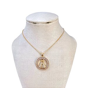 Colar Folheado Ouro 18k e Prata 925 Nossa Senhora Cravejada