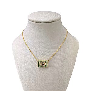 Colar Folheado Ouro 18k e Prata 925 Bandeira do Brasil Cravejado