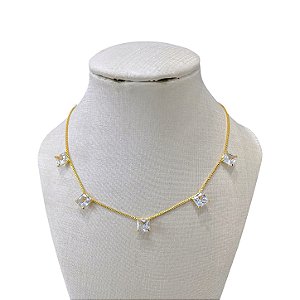 Choker Folheada Ouro 18k Pontos de Luz Quadrado
