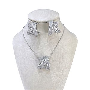 Conjunto Folheado Ouro 18k e Prata 925 X Cravejada