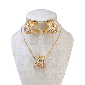 Conjunto Folheado Ouro 18k e Prata 925 X Cravejada