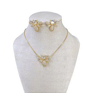 Conjunto Folheado Ouro 18k e Prata 925 Vespa Cravejada