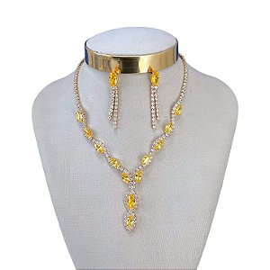 Conjunto Folheado Ouro 18k e Prata 925 Gotas Riviera Cravejada