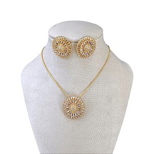 Conjunto Folheado Ouro 18k e Prata 925 Mandala Cravejada