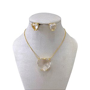 Conjunto Folheado Ouro 18k e Prata 925 Coração Cristal