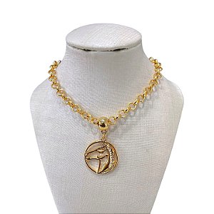 Colar Folheado Ouro 18k Correntaria Elos Português Country Cavalo