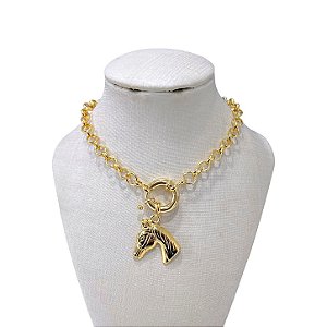 Colar Folheado Ouro 18k Correntaria Elos Português Country Cavalo