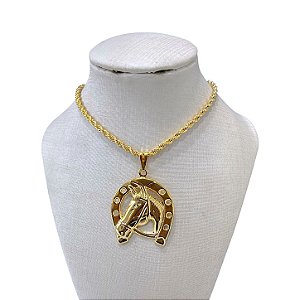 Colar Folheado Ouro 18k Cordão Baiano Country Ferradura Cavalo