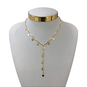 Colar Folheado Ouro 18k Gravatinha Estrelas