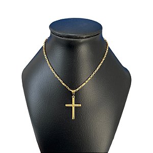 Corrente Masculina Folheado Ouro 18k Cruz