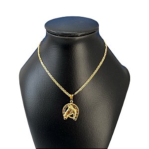 Corrente Masculina Folheado Ouro 18k Ferradura Cavalo