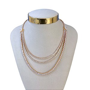 Colar Folheado Ouro 18k e Prata 925 Riviera Três Voltas