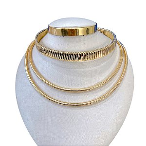 Choker Aro Bijuteria Dourado e Prata Espiral Três Voltas