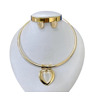 Conjunto Aro Bijuteria Coração Pedraria