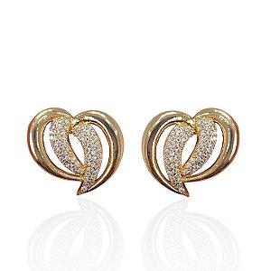 Brinco Folheado Ouro 18k e Prata 925 Coração Cravejado