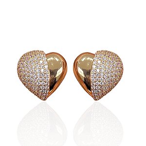 Brinco Folheado Ouro 18k e Prata 925 Coração Cravejado