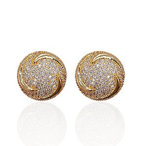 Brinco Folheado Ouro 18k e Prata 925 Mandala Cravejada
