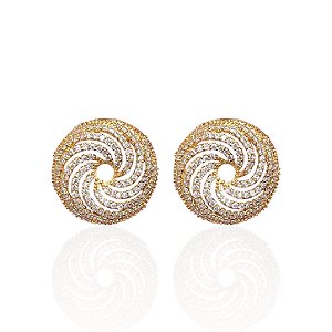 Brinco Folheado Ouro 18k e Prata 925 Mandala Cravejada