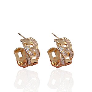 Brinco Folheado Ouro 18k e Prata 925 Argola X Cravejado