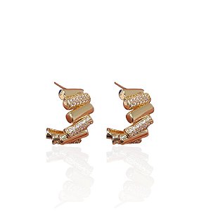 Brinco Folheado Ouro 18k e Prata 925 Argola palitos Cravejado