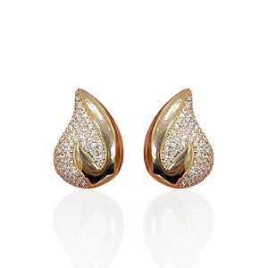Brinco Folheado Ouro 18k e Prata 925 Gota Cravejada