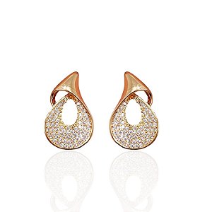 Brinco Folheado Ouro 18k e Prata 925 Gota Cravejada