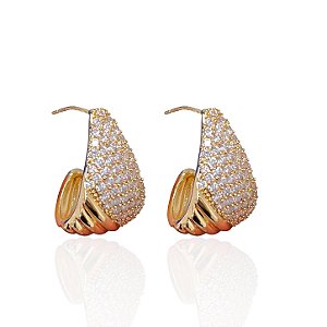 Brinco Folheado Ouro 18k e Prata 925 Gota Cravejada