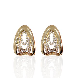 Brinco Folheado Ouro 18k e Prata 925 Gota Tiras Cravejada