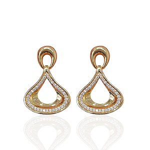 Brinco Folheado Ouro 18k e Prata 925 Gota Cravejada
