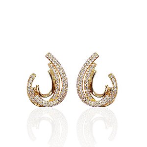 Brinco Folheado Ouro 18k e Prata 925 Vírgula Cravejada