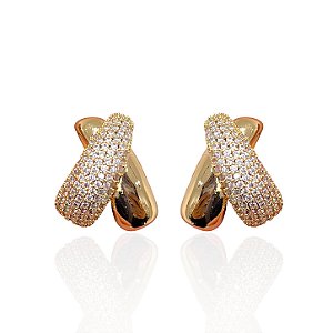 Brinco Folheado Ouro 18k e Prata 925 X Cravejado