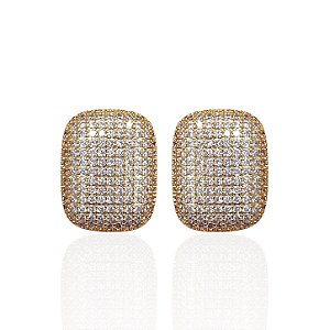 Brinco Folheado Ouro 18k e Prata 925 Quadrado Cravejado