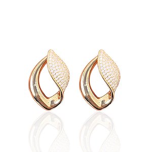 Brinco Folheado Ouro 18k e Prata 925 Orgânico Cravejado