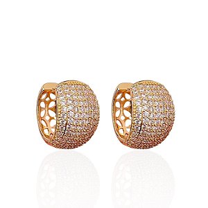 Brinco Folheado Ouro 18k e Prata 925 Redondo Cravejado
