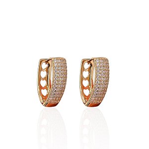 Brinco Folheado Ouro 18k e Prata 925 Quadrado Comprido Cravejado