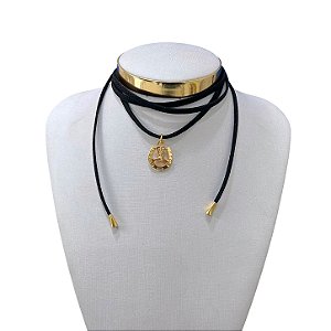 Choker Couro Bijuteria Dourado Country Ferradura Bota
