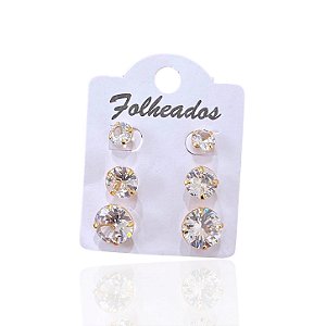 Trio Brincos Folheado Ouro 18k e Prata 925 Redondo Inspiração VG