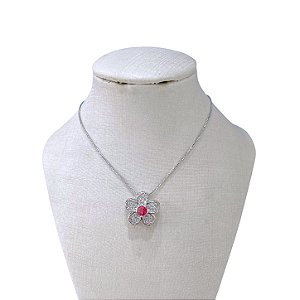 Colar Folheado Prata 925 Flor Cravejada