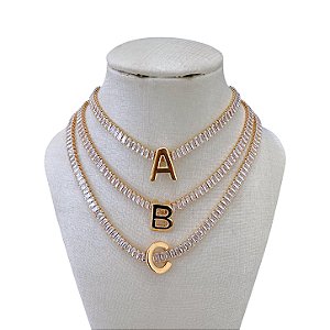 Colar Folheado Ouro 18k e Prata 925 Letra Inicial Riviera