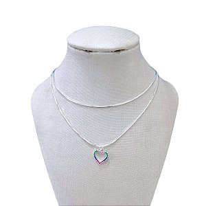 Choker Dupla Folheada Prata 925 Corações