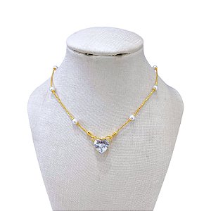 Choker Folheada Ouro 18k Coração Pérola