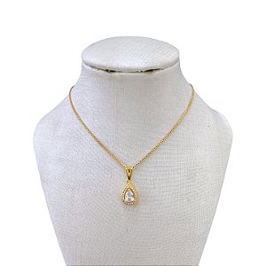 Colar Folheado Ouro 18k Ponto de luz Gota Cravejada