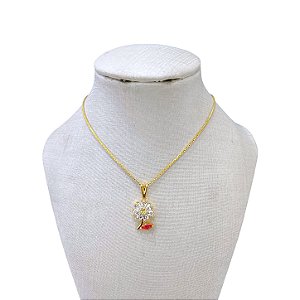 Colar Folheado Ouro 18k Flor Cravejada