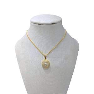 Colar Folheado Ouro 18k Bolinhas Cravejada