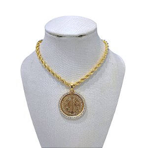 Colar Folheado Ouro 18k Cordão Baiano São Bento Strass