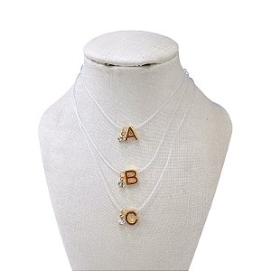Colar Folheada Ouro 18k e Prata 925 Letra Inicial Silicone Ponto de Luz