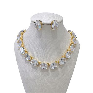 Conjunto Folheado Ouro 18k e Prata 925 Inspired Oval Pedraria
