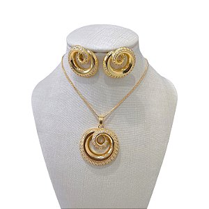 Conjunto Folheado Ouro 18k e Prata 925 Mandala Cravejada