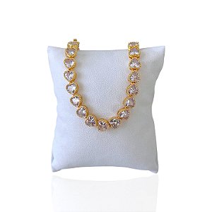 Pulseira Folheada Ouro 18k e Prata 925 Inspired Corações Pedraria