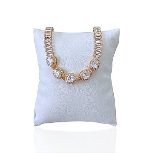 Pulseira Folheada Ouro 18k e Prata 925 Riviera Gota Cravejada